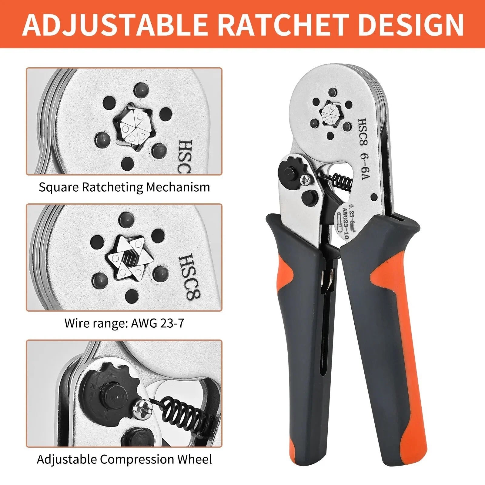 HSC8 Professional Ferrule Crimping Pliers - 0.25-10mm² Wire Terminal Tool with CE Certification