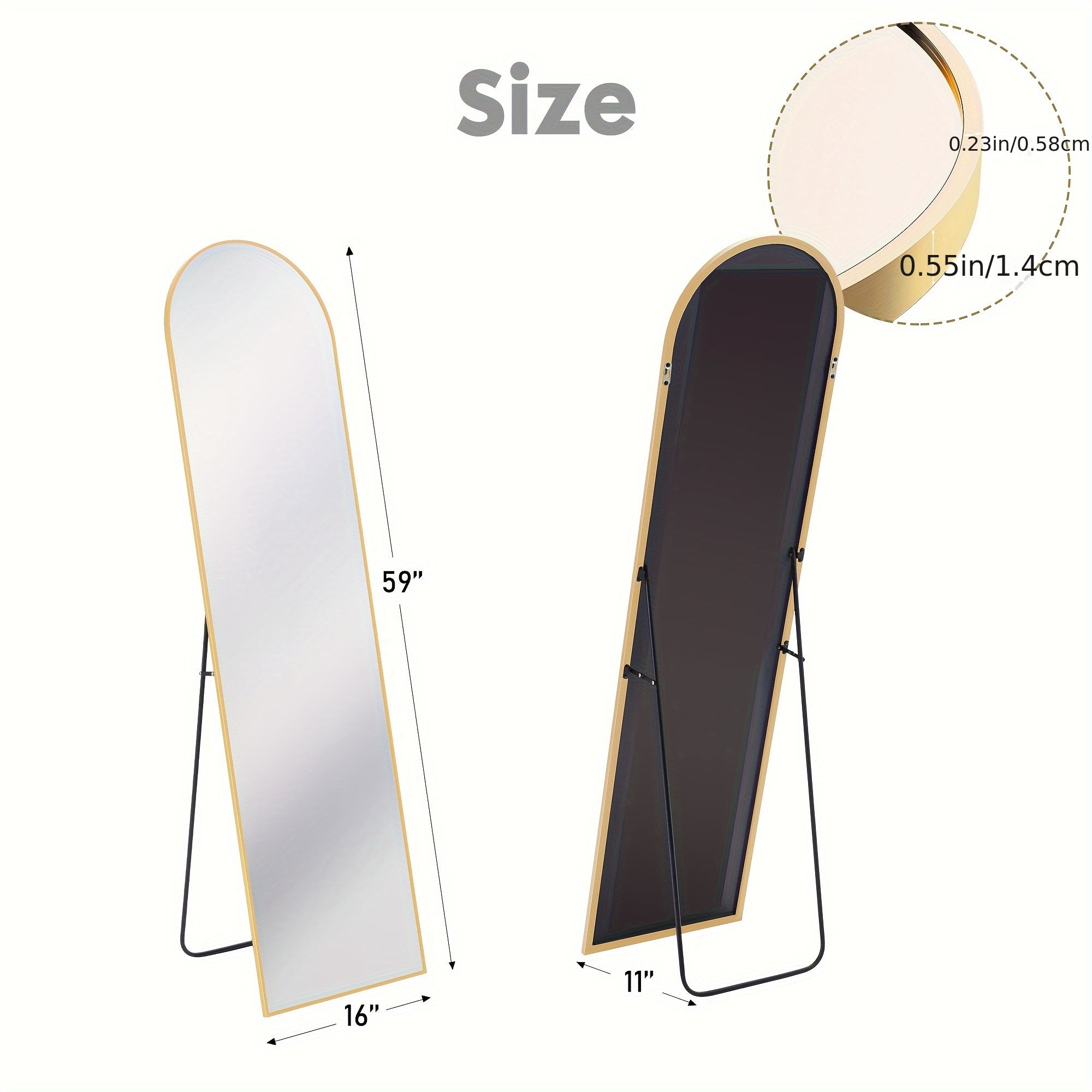 59" x 16" Arched Full Body Floor Mirror with Stand - Aluminum Alloy Frame, Shatter-Resistant Nano Glass - Perfect for Bedroom, Dressing Room & Office Decor