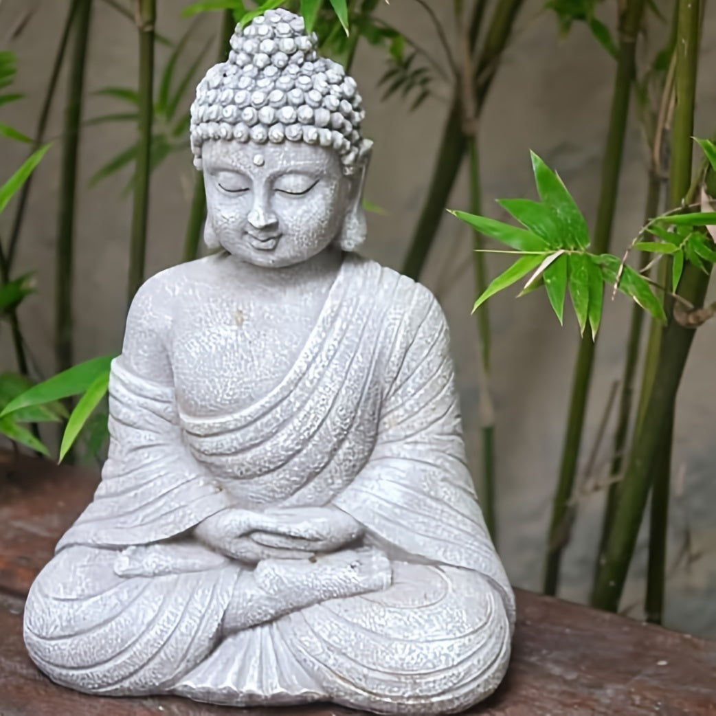 Gray Resin Buddha Statue – Zen Garden & Meditation Decor for Home, Indoor & Outdoor Use
