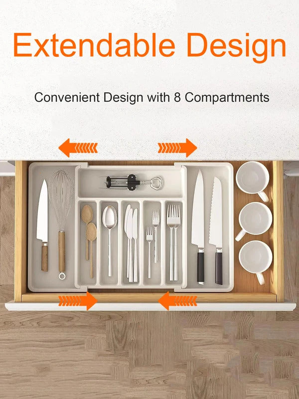 Adjustable Silverware Drawer Organizer - Expandable Utensil Tray for Kitchen Flatware Storage