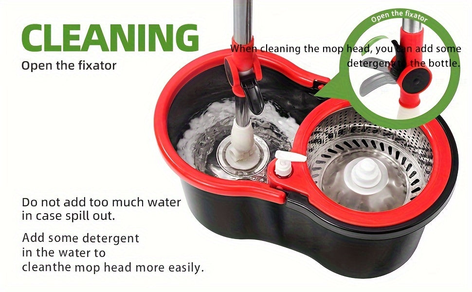Spin Mop & Bucket with Wringer – 360° Spinning Floor Cleaning System, 3 Microfiber Heads, 61" Adjustable Stainless Steel Handle