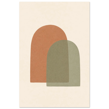 Minimalist Japandi nursery print with terracotta and sage arches on cream